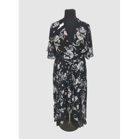 City Chic Women Hight Low Real Wrap Maxi Ruffle Dress Plus L/20 No Camisole 284A - Picture 1 of 7